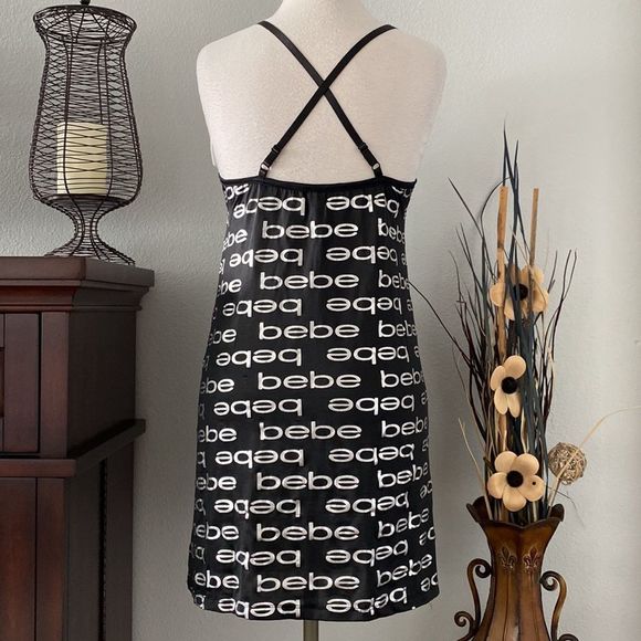 Bebe black and silver lingerie slip size medium - Picture 2 of 12
